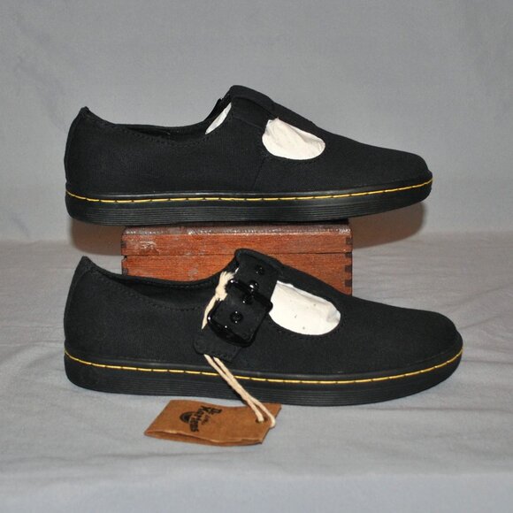 New Dr. Martens T-Bar Mary Janes Size 6 Black Canvas Woolwich Shoes - Picture 5 of 7